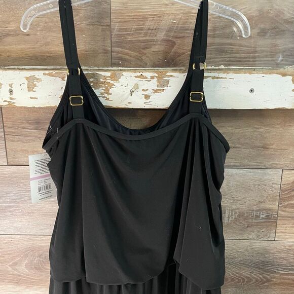 MAXINE Women’s NWT Solid Plus Swim Romper Tankini Size 22 Swimsuit Black - Picture 10 of 11
